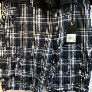 Beverly Hills Polo Club Black and Blue Plaid Cargo Shorts